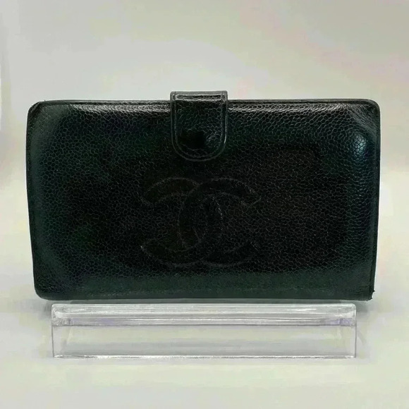 CHANEL CC Kisslock Caviar Bifold Snap Long Wallet Black Authentic - Picture 16 of 16